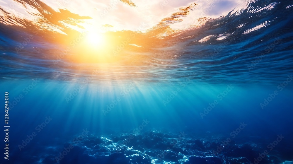 Leinwandbilder mesmerizing underwater sunlight rays illuminating the ocean surface in a serene underwater scene : g