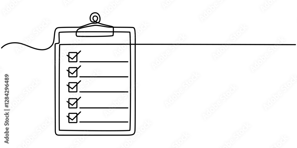 Poster continuous line drawing of checklist icon. hand drawn symbol vector illustration, continuous line dr
