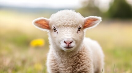 Obraz premium Adorable young lamb with a curious expression in a beautiful meadow : Generative AI