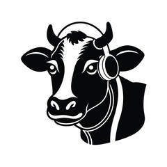 portrait of a cow  on wearing headphone