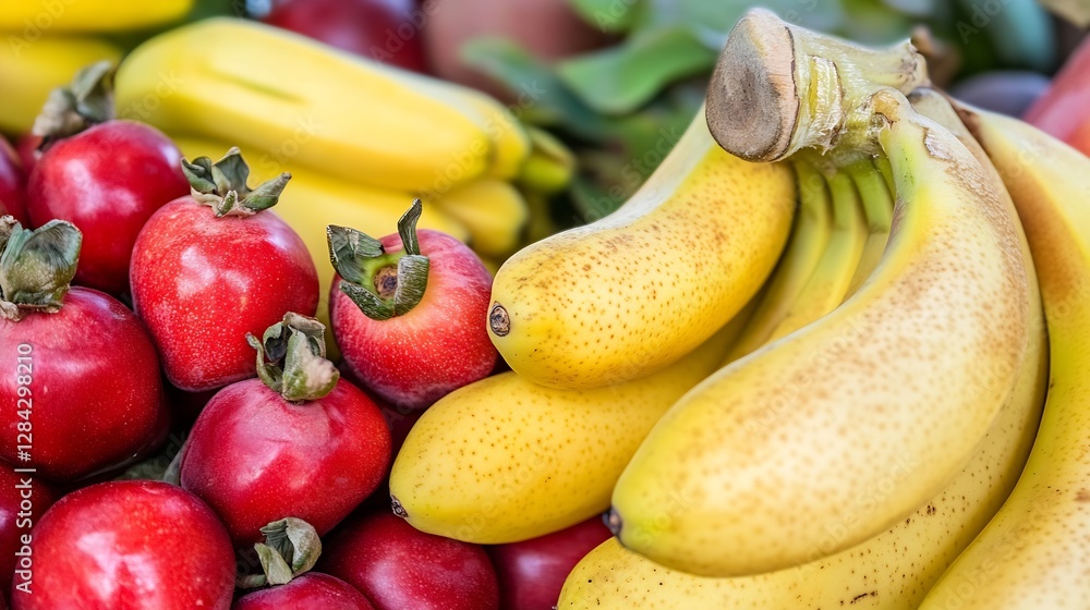 Poster Fresh and colorful assortment of fruits displayed beautifully including bananas and pomegranates : Generative AI