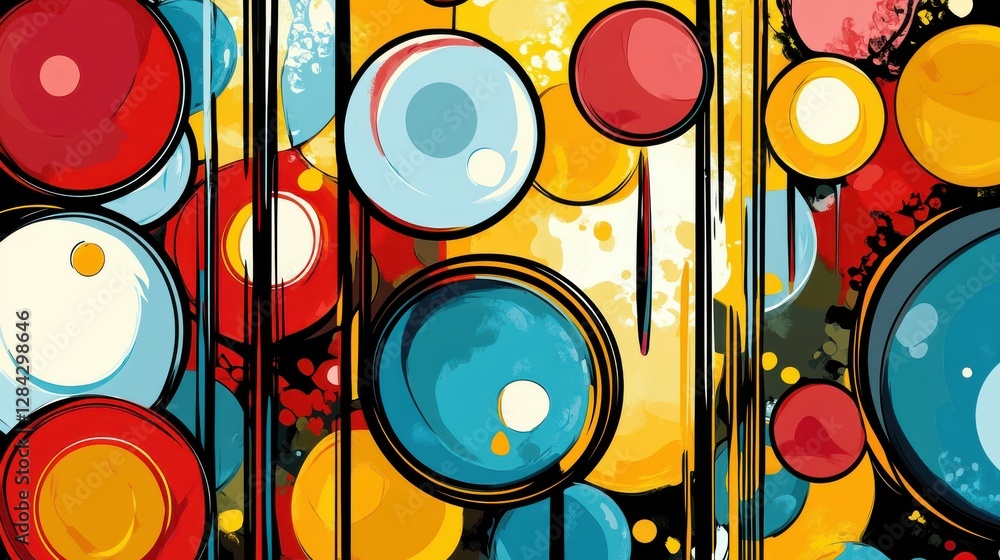 Poster vibrant abstract art with colorful circles and bold patterns in modern design