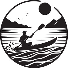 Black Color Paddleboarding Silhouette Vector Illustration design, Solid White Background