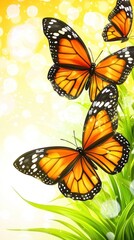 Obraz premium Butterflies in grass, sunny backdrop, nature scene, aesthetic image