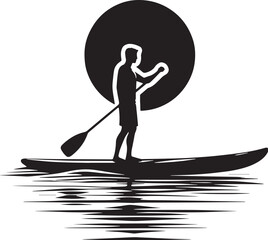 Black Color Paddleboarding Silhouette Vector Illustration design, Solid White Background