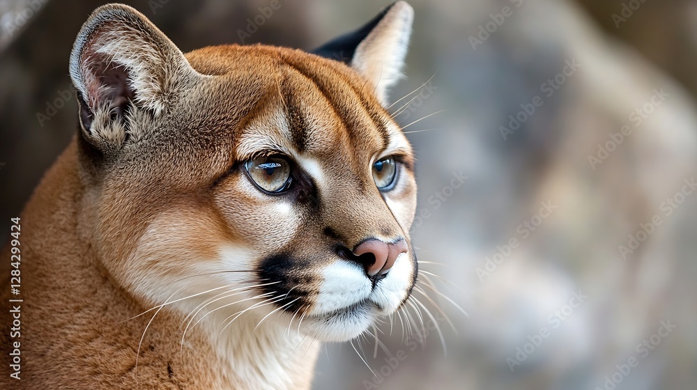 Poster Closeup portrait of a puma showcasing its striking features and intense gaze : Generative AI