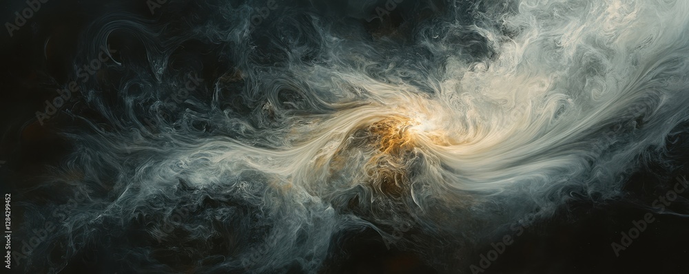 Poster cosmic swirl of ethereal light and dark wisps creating a mystical vortex in space