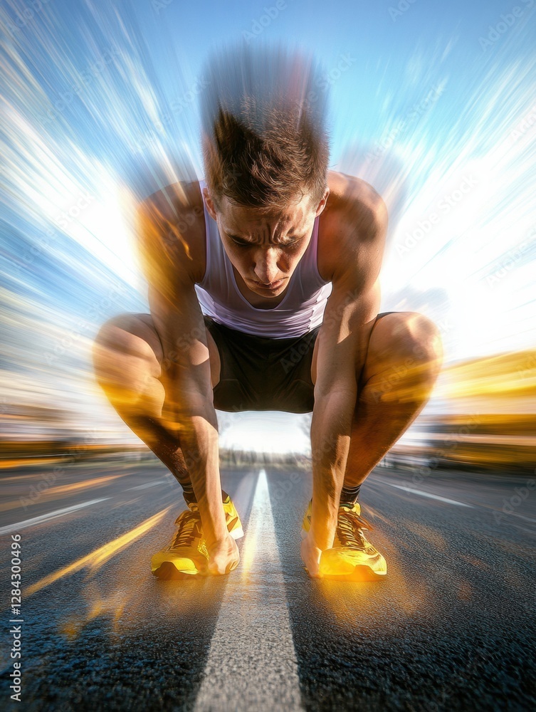 Aufkleber Runner transforms from tired and untrained at start line to victorious and energized after completing the race. Generative AI