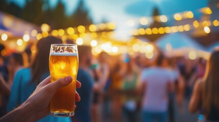 Moderate drinking at a vibrant outdoor festival with live music. Featuring excitement and celebration