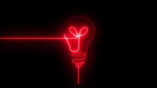Neon light digital bulb icon animation on black background.Energy idea, Electric neon bulb with charging icon. power supply source concept, glowing neon bulb icon animation.