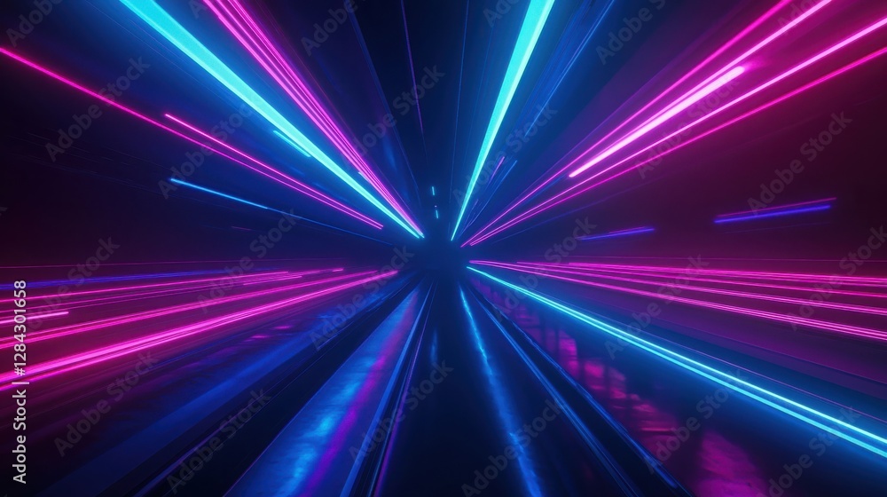 Poster colorful light streaks create a dynamic motion effect in a dark space resembling a futuristic corrid