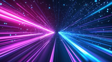 Colorful laser beams create an abstract pattern in a dark space, illustrating the beauty of light and movement during a dynamic digital art display