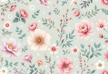 Watercolor painting of a delicate and romantic floral pattern