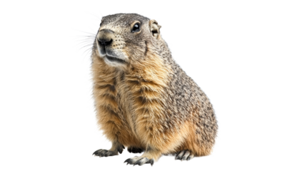 Marmot sitting calmly on white background