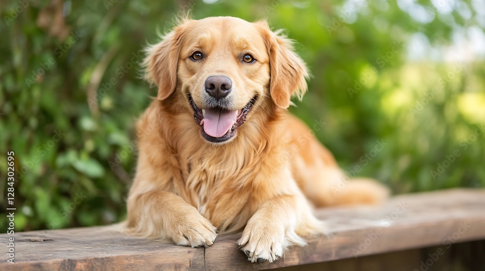 Poster happy golden retriever dog enjoying the outdoors with a playful expression and joyful demeanor : gen