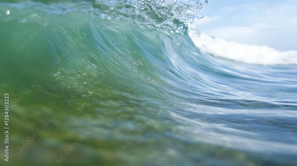 Aufkleber crystal clear ocean wave rolling gently towards the beach under a bright sky : generative ai