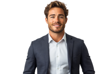 Smiling man in a suit standing confidently