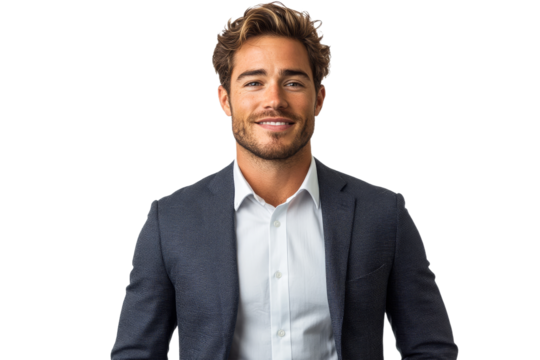 Smiling man in a suit standing confidently