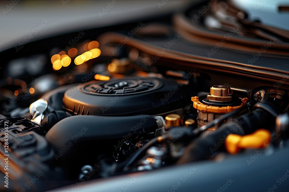 Poster detailed view of an engine showcasing intricate components and v
