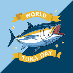 World Tuna Day card, poster, banner, logo, symbol, sign, t shirt, sticker, flyer design 
