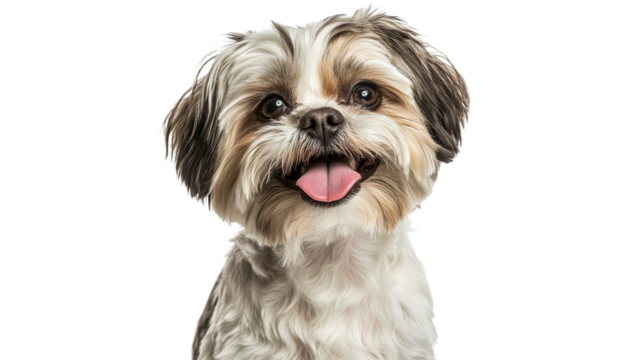 Happy small dog with playful expression indoors