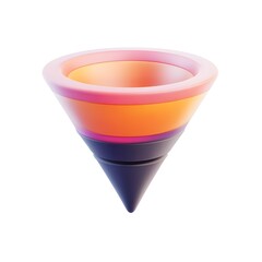 Cartoon Style 3D Funnel Icon with Smooth Gradient and Flowing Leads on White Background