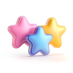 Obraz premium Colorful 3D Star Icons with Speech Bubble on White Background