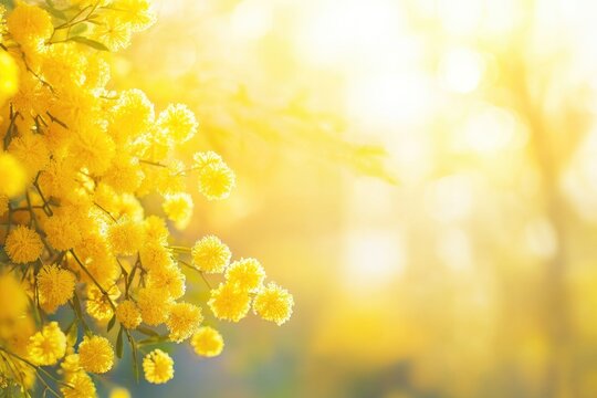 Bright yellow blooms basking in soft sunlight create serene, upl
