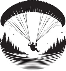 Black Color Paragliding Silhouette Vector Illustration design, Solid White Background