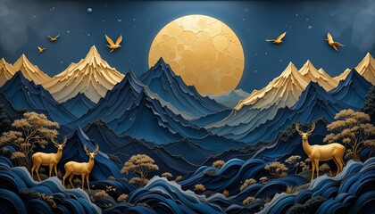 Nighttime serenity deer & mountains