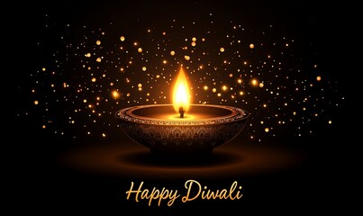 Diwali candle, glowing, dark background, festive sparkles