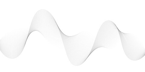 Abstract grey, white smooth element swoosh speed wave modern stream background. Wave with lines created using blend tool. Abstract frequency sound wave lines and twisted curve lines background.
