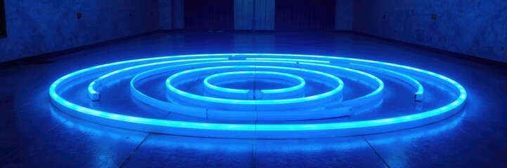 Obraz premium Blue neon lights forming a vortex on the floor, neon, ambiance, swirl