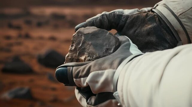 Astronaut Collecting Rock on Mars