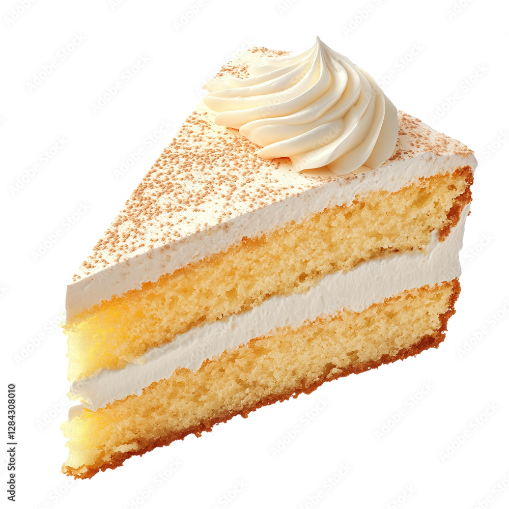 Poster slice of sponge cake isolated on transparent background generative ai