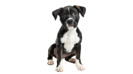 Cute playful puppy sitting on a white background