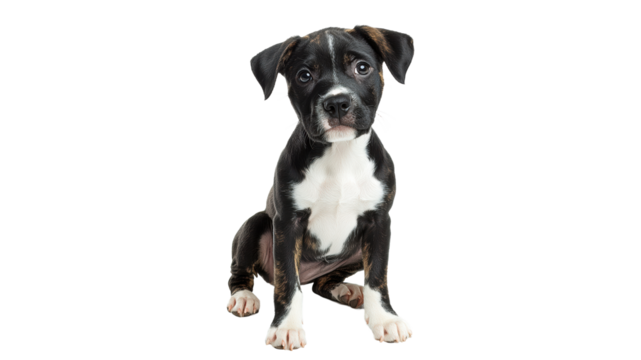 Cute playful puppy sitting on a white background