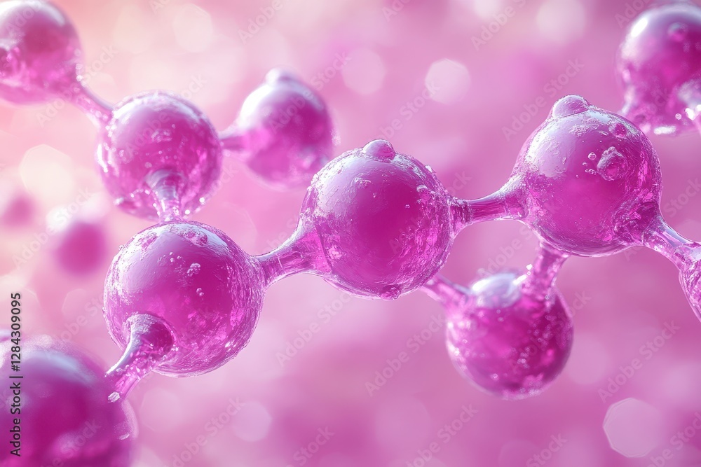 Poster exploring molecular structures in a vibrant purple hue under microscopic view