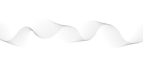 Abstract grey, white smooth element swoosh speed wave modern stream background. Wave with lines created using blend tool. Abstract frequency sound wave lines and twisted curve lines background.
