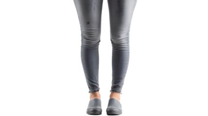 Women s Legs in Grey Jeans and Slip On Shoes