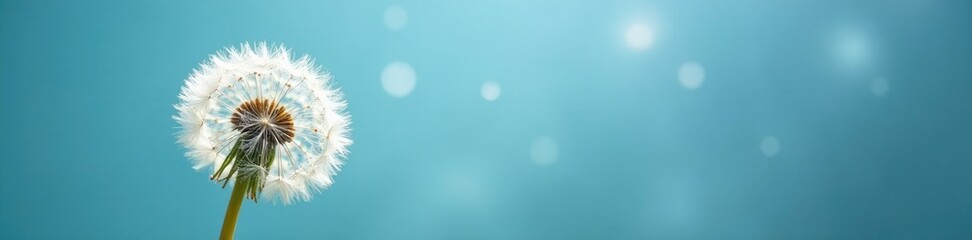 dandelion seeds glistening in water droplets against a blue sky, gentle, soft focus, textures