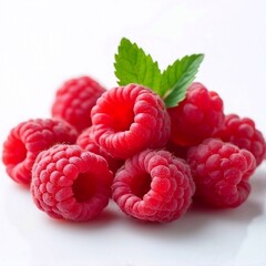 several raspberries on a white background, isolated