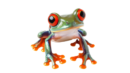 Colorful red eyed tree frog on a white background
