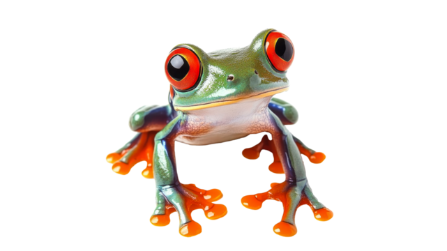 Colorful red eyed tree frog on a white background