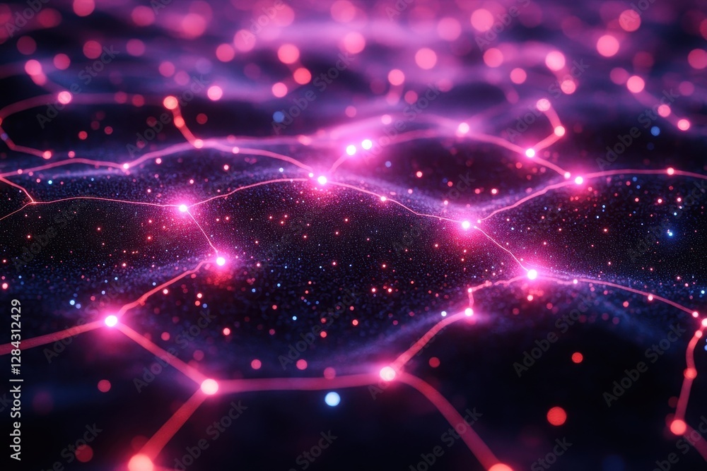 Aufkleber digital network of glowing nodes and connections depicting advanced technology at night