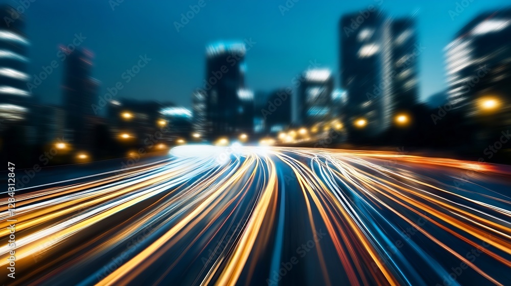 Aufkleber dynamic urban scene showcasing bright light trails from moving traffic in a busy city at night : gen