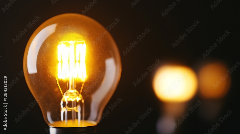 Poster Warm glowing light bulb illuminating dark space creating a cozy atmosphere : Generative AI