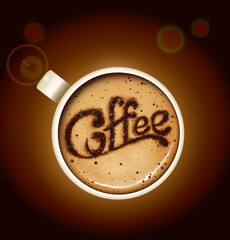 Realistic Top-Down View of a Coffee Cup, Detailed Texture and Shadow Effects