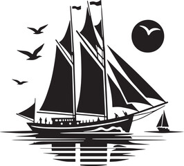 Black Color Sailing Silhouette Vector Illustration design, Solid White Background
