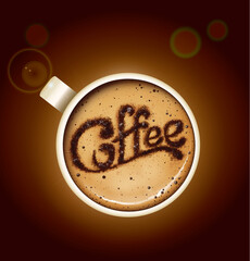 Realistic Top-Down View of a Coffee Cup Vector Illustration with Detailed Texture and Shadow Effects
